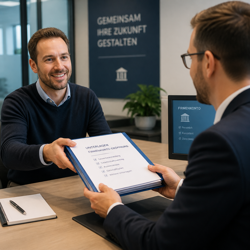 Unternehmer übergibt Bankberater Unterlagen, um Firma bankfähig zu machen